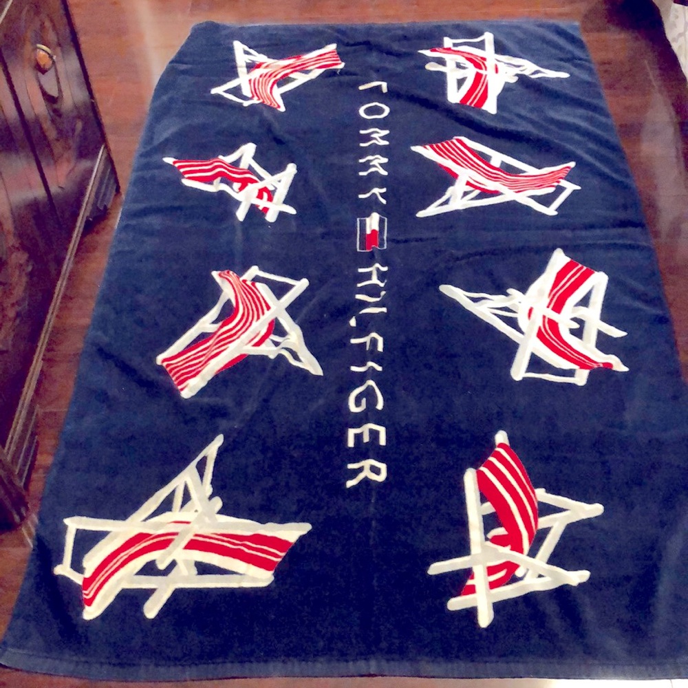 RARE TOMMY HILFIGER BEACH TOWEL BEACH CHAIR BOOGIE MIDNIGHT 38”x66” - #201